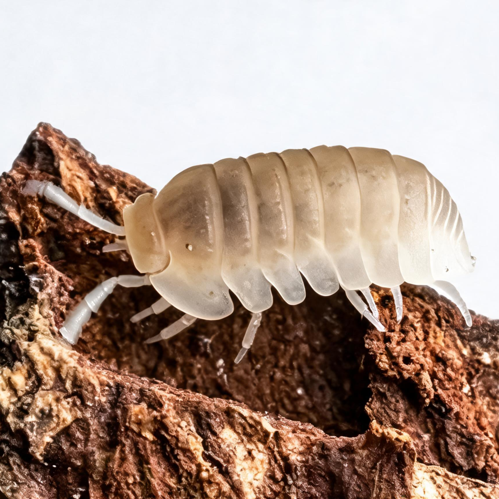 Cubaris murina Glacier isopods on moss and bark in a humid bioactive terrarium setup
