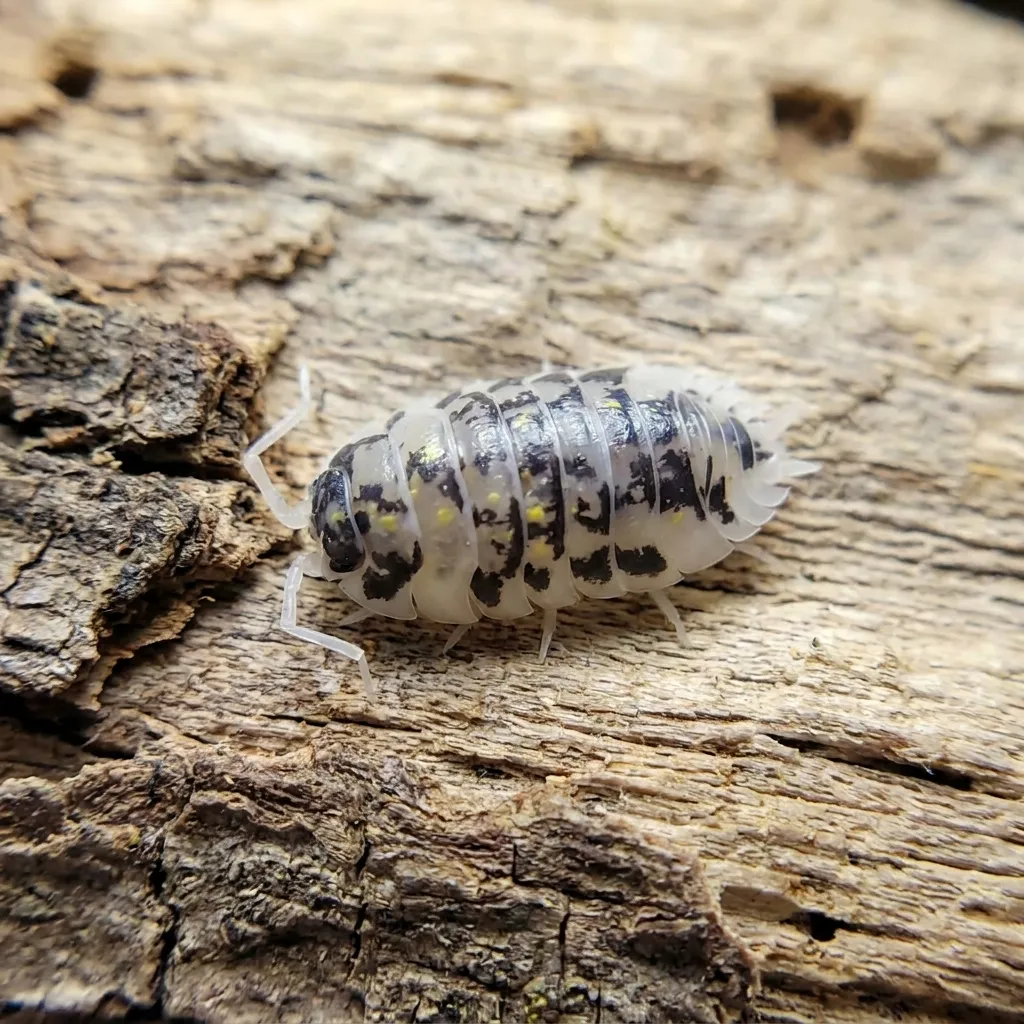 Oniscus asellus Mardi Gras isopods on bark and moss in a bioactive terrarium setup