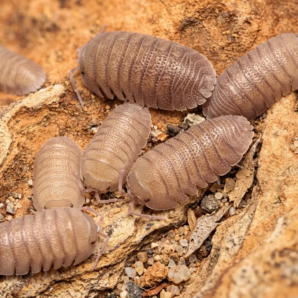 Sandstone isopods for sale on bark and leaf litter