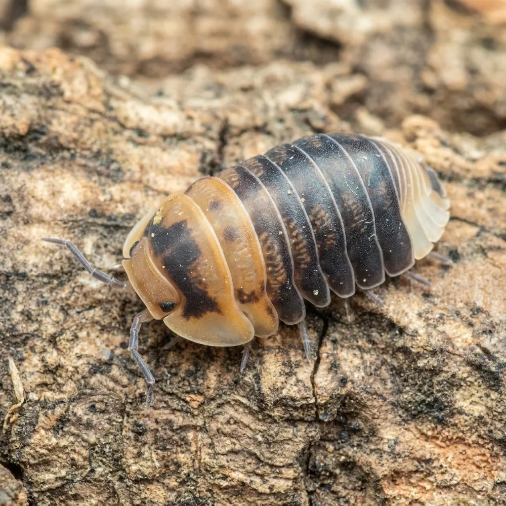 Cubaris sp. Emperor Bee isopods on moss and bark in a humid terrarium setup