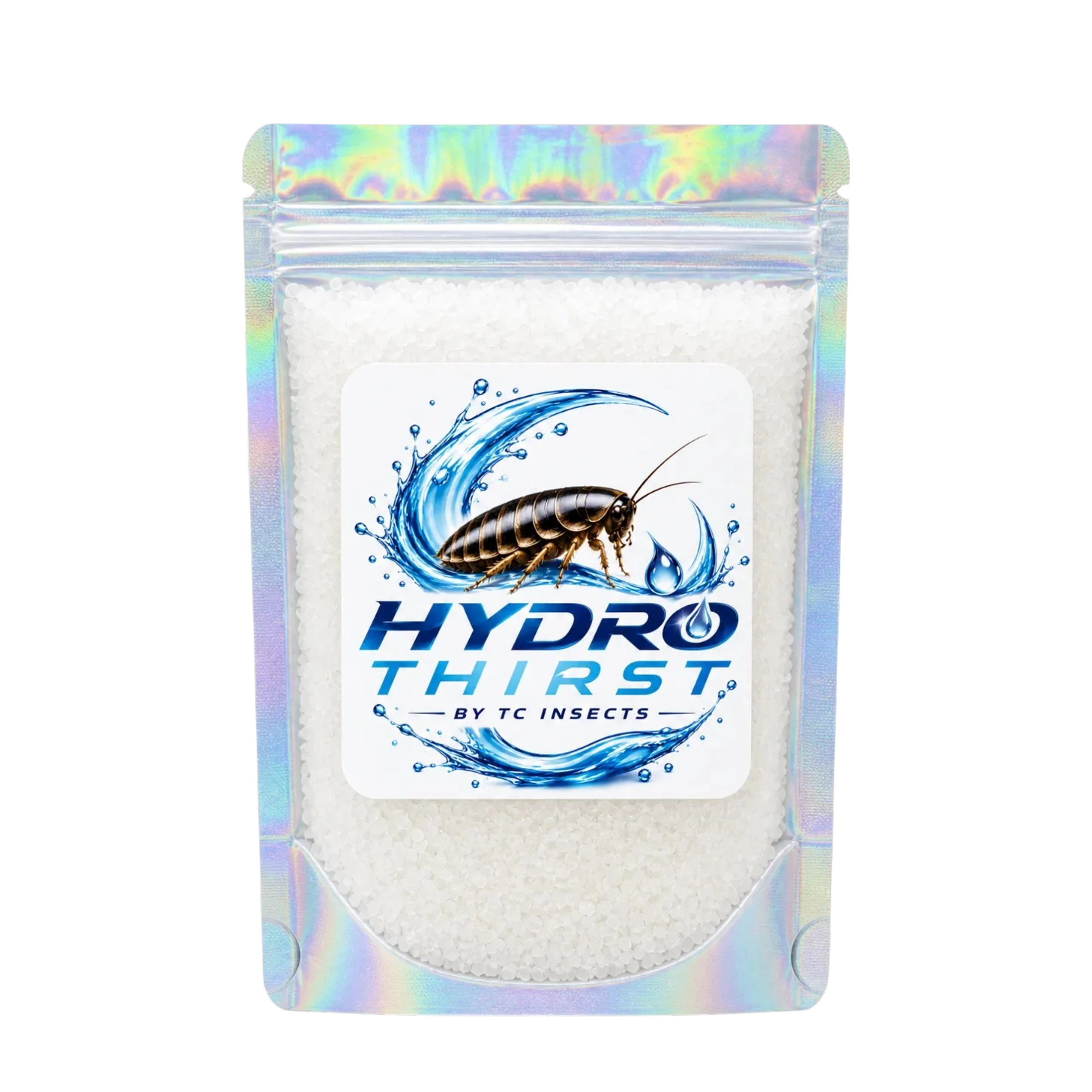 Hydrated water crystals in a dish for feeder insects