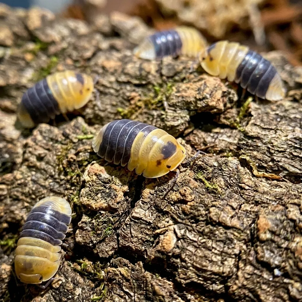 Bumblebee isopods for sale on bark and leaf litter